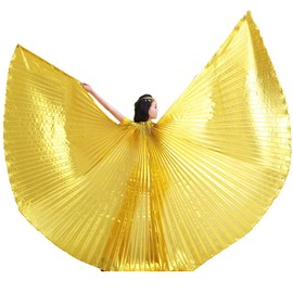 Wuchieal Women's 2 Sticks & Belly Dance Costume Angle Isis Wings (Gold)