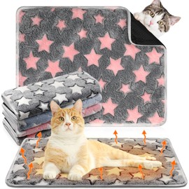 Clysee 4 Pack Self Heating Cat Bed Cat Self Warming Pad with Removable Cover Extra Warm Thermal Pet Pad Washable Pet Crate Mat Anti Slip Kennel Pad for Indoor Outdoor Pets(Star)