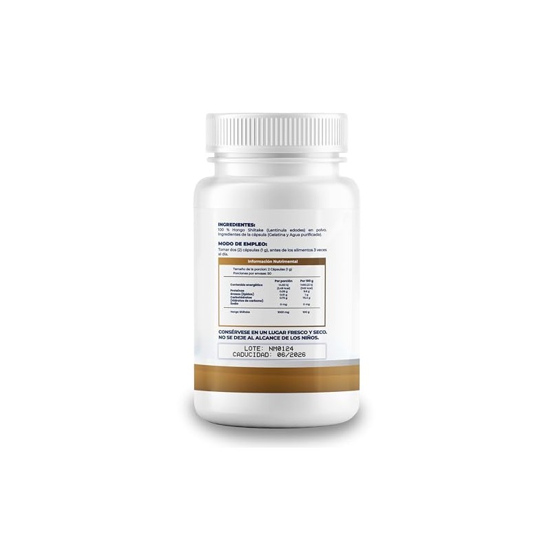 Naima Shiitake 100 Cápsulas Suplemento Alimenticio Puro Ingredientes Naturales Aditivos