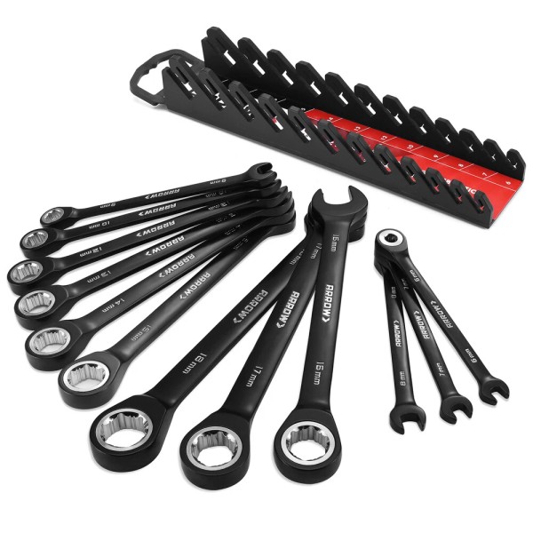 ARROW 12PC Ratcheting Combination Wrench Set 6-18mm Metric Anti-Slip Tool