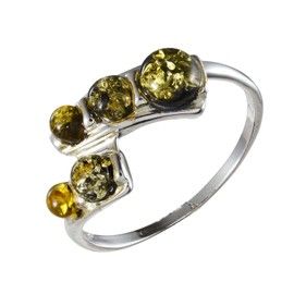 HolidayGiftShops Sterling Silver and Baltic Green Amber Ring Aria, Baltic Amber, Baltic amber