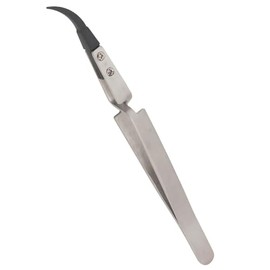 ESD Plastic Tip Curved Tweezers for Soldering Repair Work Interchangeable Pointed Tips Stainless Steel Cross Lock Handle