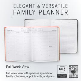 Gallery Leather Family Planner 2026 for moms, Elegantly Bound Calendar Planner and Notebook with Stylish White Page Edges, 18 Months - Acadia Malibu - 9 x 7 "