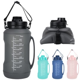 Collapsible Water Bottles, 2L/64OZ travel water bottle Bottle with Straw, Half Gallon Large Water Bottle for Travel Outdoor Sports Runing Fitness Yoga (Upgraded black)