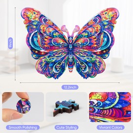 Mys Aurora Wooden Puzzles for Adults, Butterfly Jigsaw Puzzles 200 Pieces, 9 x 12.2 Inch, Medium, Unique Shaped Irregular Colorful Wood Puzzles, Beautiful Luxury Packag Gifts for Adults and Kids