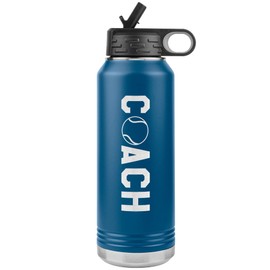 JFWcreations Tennis Coach Water Bottle - 32oz Insulated Engraved Stainless Steel Flip Top With Straw Tennis Coach Gift Blue
