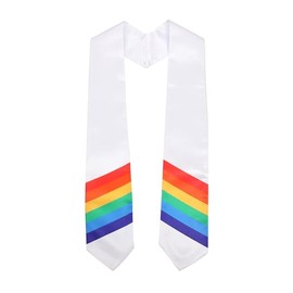 Erligo Adults Graduation Rainbow Stole or Sash 60" Long White/Black (White)