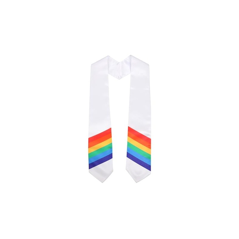Erligo Adults Graduation Rainbow Stole or Sash 60" Long White/Black