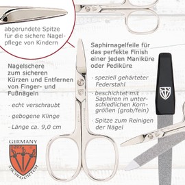 DREI SCHWERTER Germany Manicure Set 'Kids Collection' Nail Set for Children, Teens, Girls and Boys - Brand Quality Red/Leather/Silver, 3-Piece