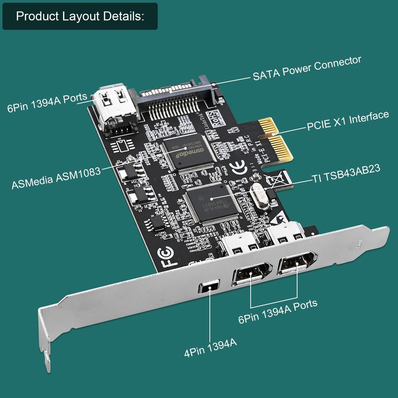 LinksTek 4-Ports PCIE 1394A Firewire 400 Card for Windows OS