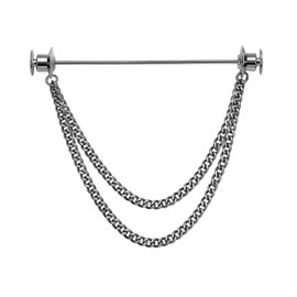 ViVDuo Men's Tie Pins Shirt Collar Pin with Double Chains Tassel 18K Gold Silver Black Collar Bar Tie Stick Pin Suit Accessories (Black Flat Buckle)