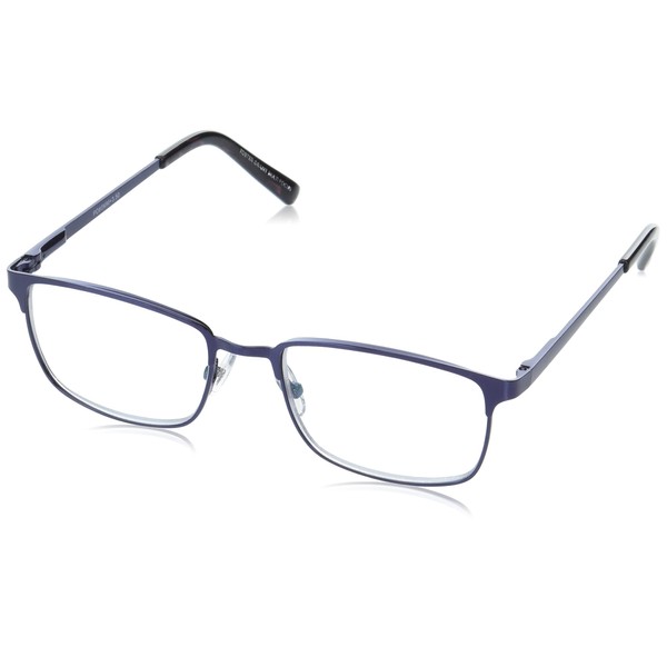 Foster Grant Men's Braydon Multifocus Rectangular Reading Glasses, Matte Navy Blue/Transparent, 54 mm + 2