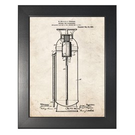 Portable Fire Extinguisher Patent Art Old Look Print in a Smooth Black Wood Frame (18" x 24") M10200