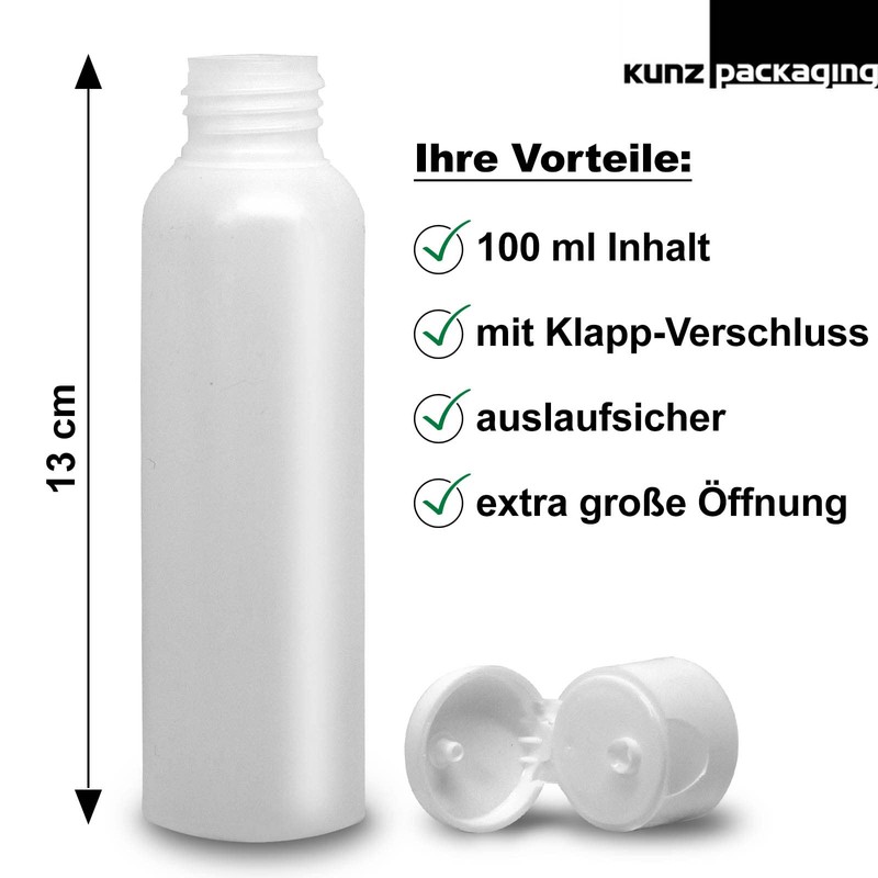 Kunz Packaging Travel Bottles for Filling - Empty 100 ml