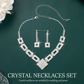 Evlry Crystal Bridal Jewelry Set Rhinestone Necklace Earrings Sets Wedding Jewellery for Women and Brides (Silver)