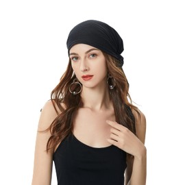 ZLYC Chemo Headwear Pre Tied Head Scarf Headwraps Lightweight Turban Beanie Cap for Women (Solid Black)