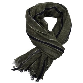 Kangqifen Mens Soft Striped Scarf Cotton Linen Large Scarves for Summer or Winter Olive green