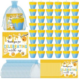 Conelist 48 Sets Bee Themed Candle Set for Baby Shower Party Favors Cute Honey Jar Candle with Thank You Tags Organza Bags Baby Shower Gifts for Guest Gender Reveal Party Decoration Gifts (Blue)