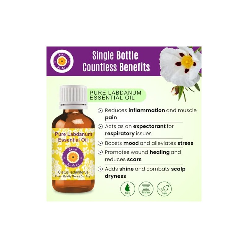 Deve Herbes Aceite esencial de labdano puro (Cistus ladaniferus) natural