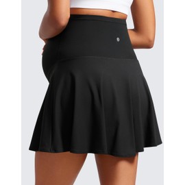 CRZ YOGA Womens Butterluxe Maternity High Waisted Tennis Skirts A Line Flowy Golf Athletic Casual Pregnancy with Pockets Black X-Large