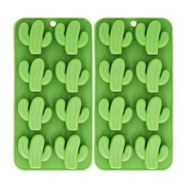 Fewo 8-Cavity Cactus Ice Cube Tray, Cacti Silicone Mold for Chocolate, Candy, Cookie, Fondant, Gummy, Jello, Baking, Candle, Cupcake Topper Decoration - Set of 2