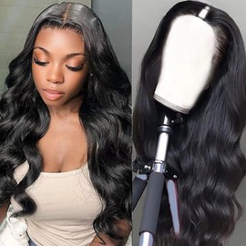 22 Inch V Part Wig Human Hair Wigs for Women 12A Body Wave V Part Wig No Lace Upgrade U Part Human Hair Wig Full Head Clip in Half Wig V Shape Wigs Glueless No Sew in Beginner Friendly Natural Color
