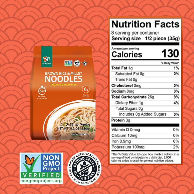 Gloryland Brown Rice and Millet Noodles (10oz) - Pack of