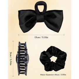 Molans 3PCS Hair Clips Set for Women - Satin Bow Hair Claws, Acrylic Non-Slip Jaw Hair Clamps and Fashion Scrunchies Elastic Hair Bands