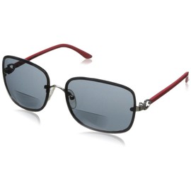 Matte Black Ralph Bifocalsun Reader Rectangular Reading Glasses, Silver & Red, 158 mm + 1.5