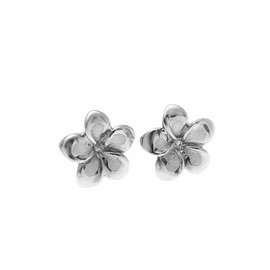 14K solid white gold Hawaiian 7mm tropical plumeria flower stud earrings