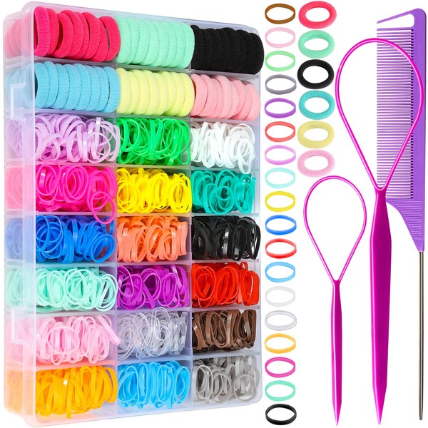 YGDZ Elastic Hair Bands, 1500pcs Rubber Bands for Hair, 80pcs Cotton Toddler Hair Ties, Colorful Small Ponytail Holders, Hair Accessories for Girl, Toddler