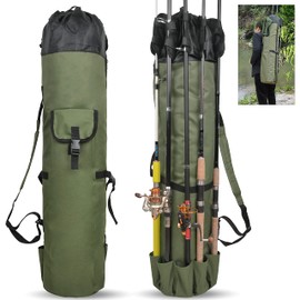 SILANON Fishing Rod Bag Pole Holder, Portable Fishing Rod Case Carrier Canvas Pole Storage Bag Travel Carry Case Waterproof Fishing Tackle Gear Organizer