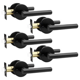 Orger 5 Pack Black Door Handles Interior, Privacy Matte Black Door Handles for Bedroom and Bathroom, Door Levers Reversible for Left & Right, 304 Satinless Steels Keyless Locks for Doors