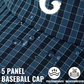 CLAPE 5 Panel Baseball Cap Baseball Cap Men Women Quick Drying Baseball Cap Checked Sun Hat UV Protection Adjustable Classic Curved Brim Outdoor Sports Cap, BSAC2569-Blue, Unit size