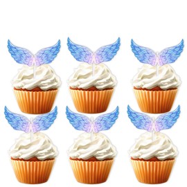 18pcs Blue Glitter Angel Wings Dessert Cupcake Topper Mother's Day Baby Shower Theme Decor Supplies Women Ballet Girls Happy Birthday Party Decorations
