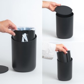 Kazai. Tove Cosmetic Bin - Exclusive Bathroom Bin Design from Berlin | 2L Volume, Non-Slip, Includes Inner Bucket and Smart Bag Function | Black