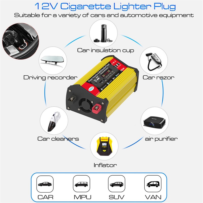 300W Sine Waves Power Inverter 12V to 110V/220V Converter with