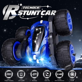 Tecnock Remote Control Car for Kids, 2.4GHz RC Cars with USB-C Easy Charging, 4WD Double Sided 360° Rotates and Flips RC Stunt Car, Toys Gift for Boys and Girls Ages 6-8, 8-12