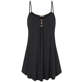 Viracy Tunic Tank Tops for Women, Ladies Basic Camisoles Loose Casual Summer Pleats Flowy Sleeveless Shirts Spaghetti Strap Dressy A Line Hem Ruched Elastic Work Office Cami Black L