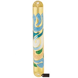 Matashi Gold Hand Painted Enamel 6'' Mezuzah Embellished with Hebrew Shin Home Door Wall Decor Housewarming Present Gift for Holiday Festival