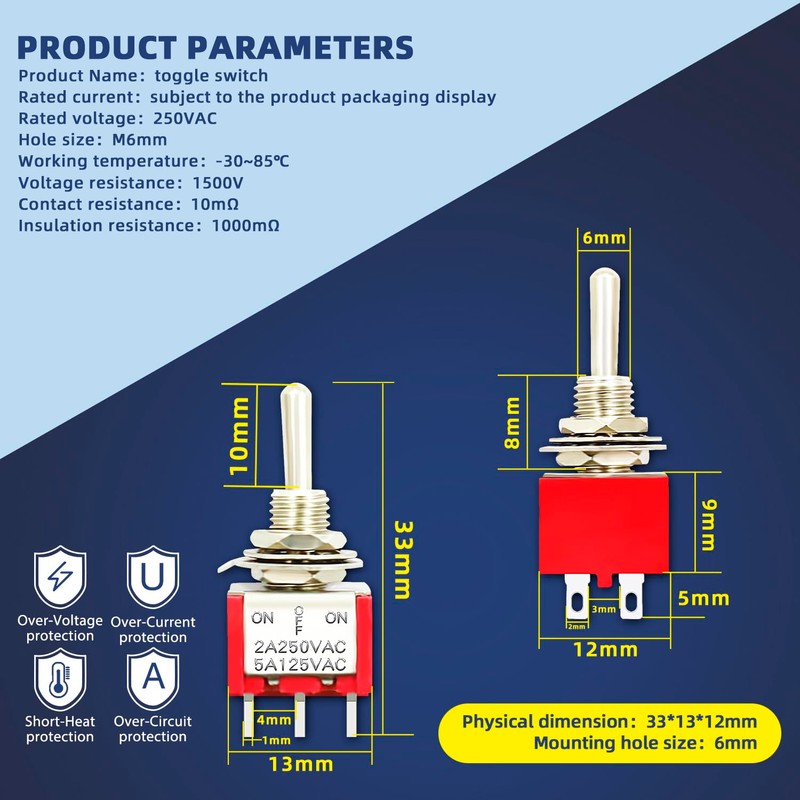 DaFuRui Spdt Toggle Switch，20Pack 3 Position 6 Pin ON-Off-ON Metal