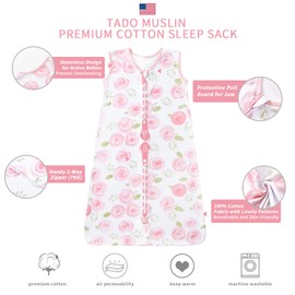 TADO MUSLIN Baby Sleep Sack 0-6 Months Wearable Blanket for Baby 100% Cotton 2-Way Zipper YKK 0.5 TOG Toddler Sleep Sack, Soft Lightweight Sleep Sacks