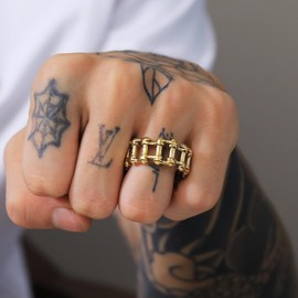 SeiMios Gold Link Rings for Men Women, Stainless Steel 10mm Motorcycle Bike Chain Band Ring Size 11