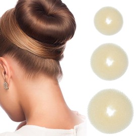 ieron 3 Pcs Beige Donut Bun Maker Set Ring Bun Donut Maker for Short Thin Hair (6cm, 8cm, 12cm)