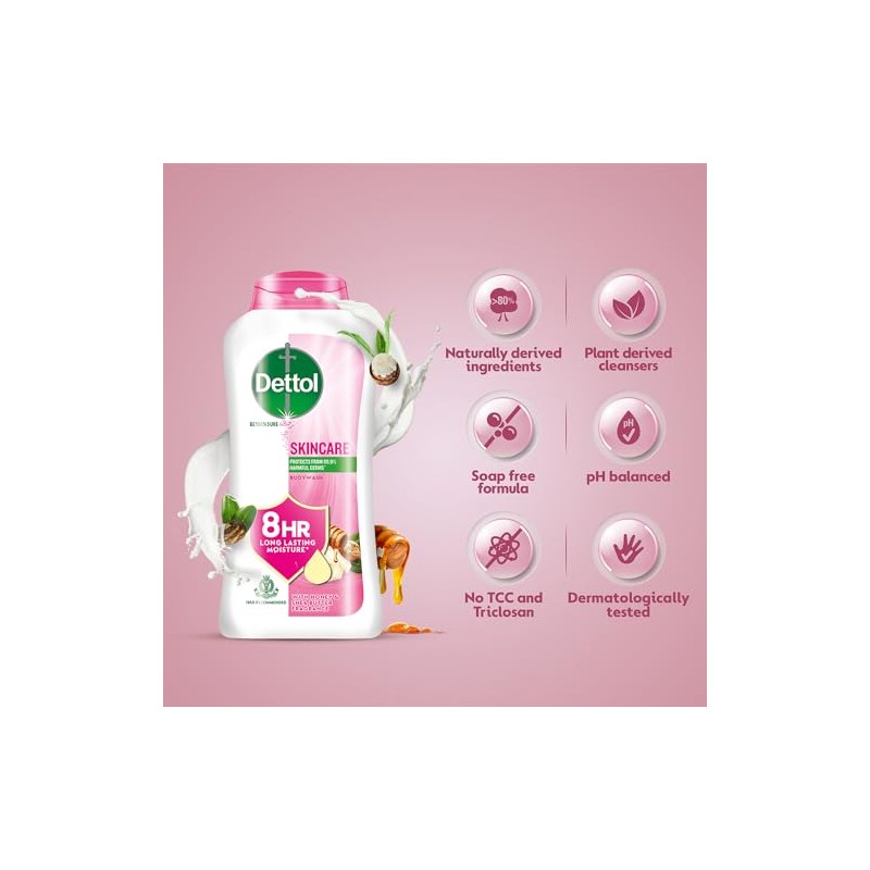 Dettol Skincare Body Wash, 250ml, Honey & Shea Butter Fragrance,
