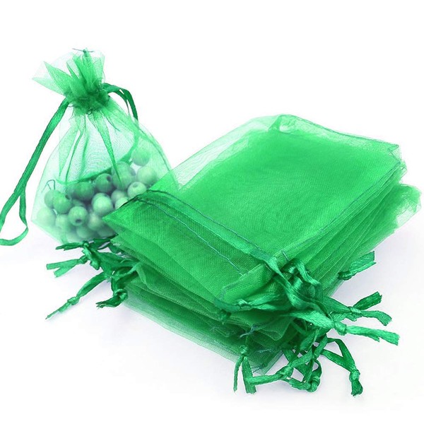 Boshen 100/200PCS Organza Gift Candy Sheer Bags Mesh Jewelry Pouches Drawstring Bulk for Wedding Party Favors Festival Christmas Valentine's Day 3"x4" 4"x6" 5"x7" (3" X 4"(100PCS), Green)