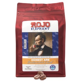 Rojo Elephant Honest Abe Butterscotch Flavored Handcrafted Decaf Ground Coffee, Single-Origin 100% Arabica Beans, Swiss Water, Mountain Water Process, Decaffeinated, 11 0z Pack