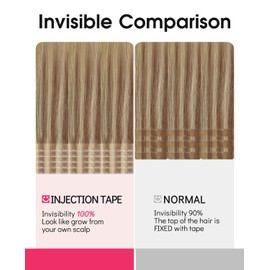 Youngsmile Injection Tape in Hair Extensions Real Human Hair 20pcs 50g 22inch Ash Brown to Caramel Blonde Invisible Edge Tape in Injected Hair for Women Straight Human Hair (#10/27/27,22'')