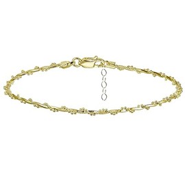 Jewelry Necklaces, Bracelets, Chains and more - Yellow Gold Flashed Sterling Silver Box and Beaded Twisted Chain Anklet - XFBX16639