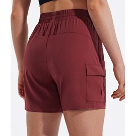 MASKERT Women's Hiking Cargo Shorts Quick Dry Athletic Golf Shorts 5 Inches Lightweight Running Summer Casual Shorts with Pockets, Ruby Wine L